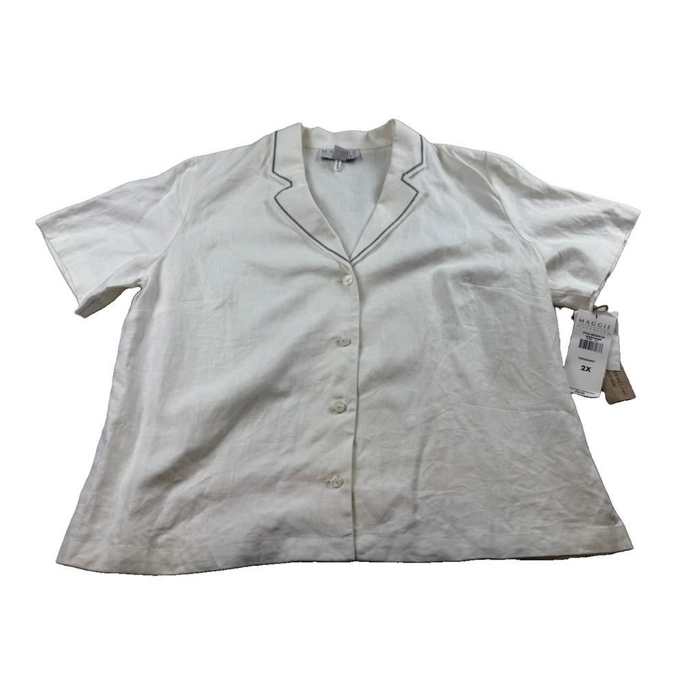 Maggie McNaughton Women's 2X Short Sleeves White Shirt. Button Up Linen NWT